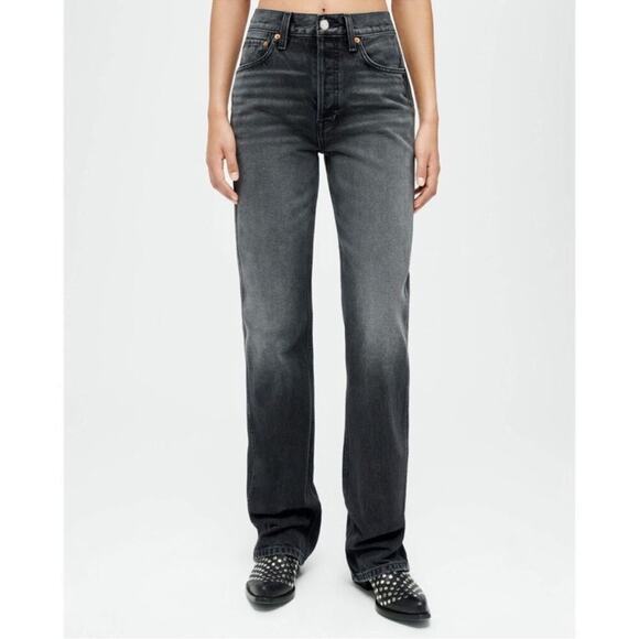 Re/Done 90s High Rise Loose Jeans Active Black - Picture 1 of 8
